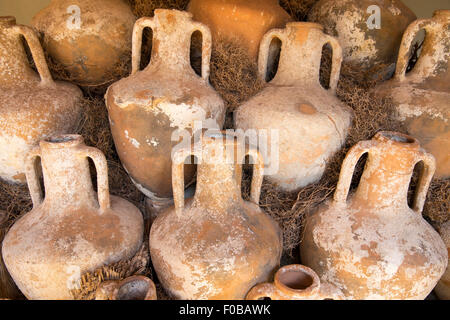 Ancient pottery wine amphora found in the ruins in Bodrum Castle, Aegean Coast of Turkey Stock Photo