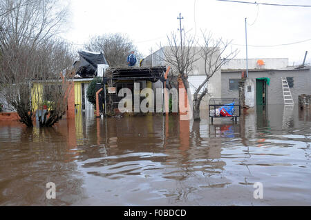 Buenos Aires, Argentina. 11th Aug, 2015. Photo taken on Aug. 11 shows the flooded street in the city of Arrecifes, in Buenos Aires, Argentina, on Aug. 11, 2015. According to the local press, at least 380 people were evacuated due to the flood. Credit:  Jose Granata/TELAM/Xinhua/Alamy Live News Stock Photo