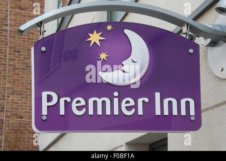 Premier Inn sign, Islington High Street, Islington, London Borough of Islington, Greater London, England, United Kingdom Stock Photo