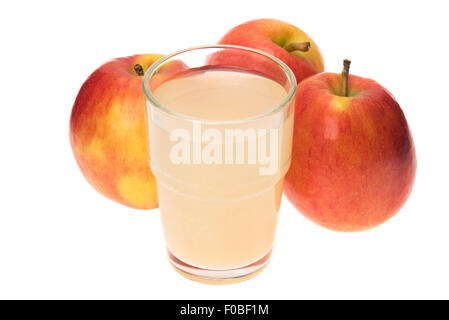 Glass of apple juice with red apples - studio shot with a white background Stock Photo