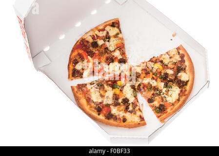Pizza slices in a take out box - white background Stock Photo