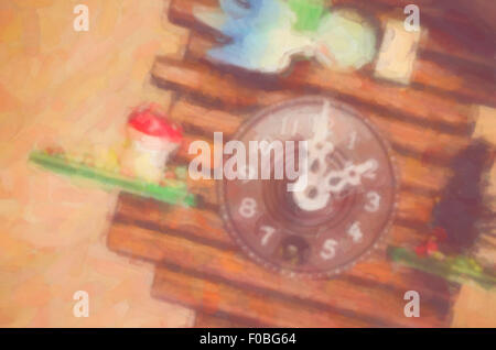 cuckoo wall clock dial close up, two o'clock - digital art painting Stock Photo