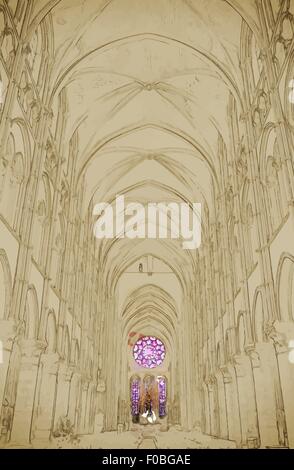 Nave of a Gothic Church Stock Vector