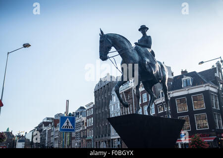 Statue of Wilhelmina on a horse at the Rokin - Amsterdam, Netherlands, Europe Stock Photo