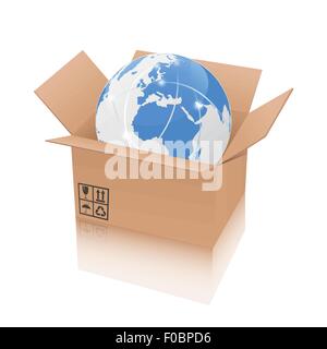 Earth in an open cardboard box Stock Vector