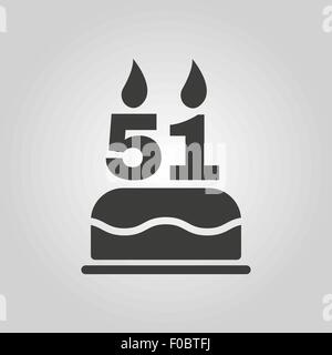 The birthday cake with candles in the form of number 51 icon. Birthday symbol. Flat Stock Vector