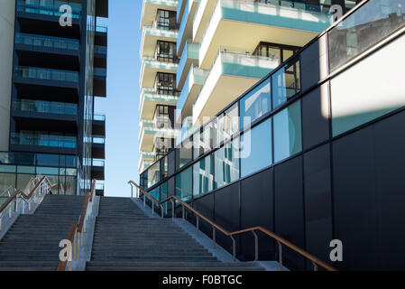 Italy, Milan, Porta Nuova, the steps to the Three Residential Towers Stock Photo