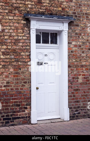 White Georgian town  house door with wooden doorcase, Red Lion Street, Boston, Lincolnshire, England, UK Stock Photo