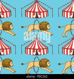 Sketch circus  in vintage style, vector seamless pattern Stock Vector