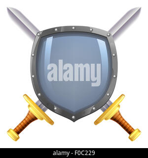 An illustration of a pair of crossed swords and a shield Stock Photo