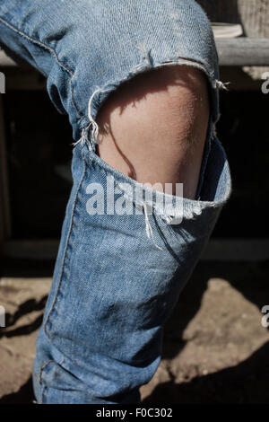 Wearing Torn Jeans Stock Photo 