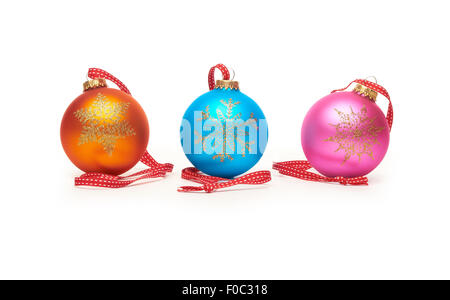 Traditional Christmas Tree Decorations isolated on a white background. Stock Photo