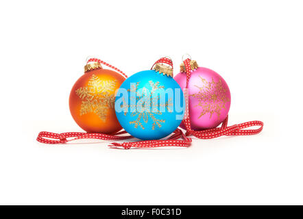 Traditional Christmas Tree Decorations isolated on a white background. Stock Photo