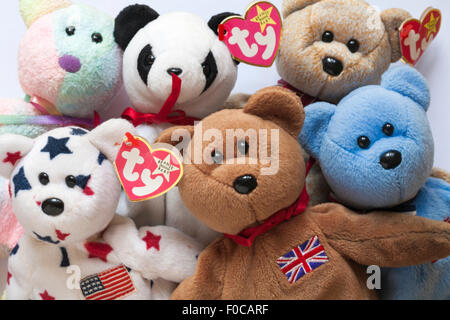 selection of ty original beanie baby teddy bears set on white background Stock Photo