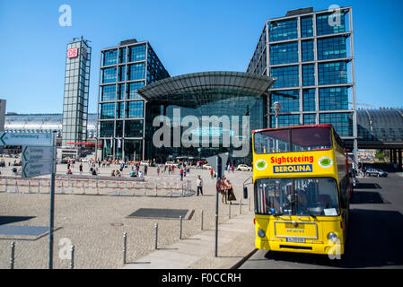 Berlin Train station and tourist bus Stock Photo