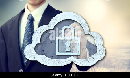 Secure online cloud computing concept with businessman Stock Photo