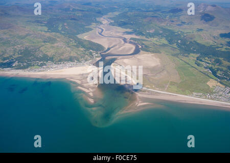 Aerial view from 4,000 feet of Mawddach estuary, Barmouth / Abermaw to left of frame and Fairbourne Gwynedd Mid Wales UK Stock Photo