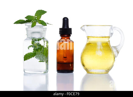 Herbal medicine dropper bottle with mint water with oil Stock Photo
