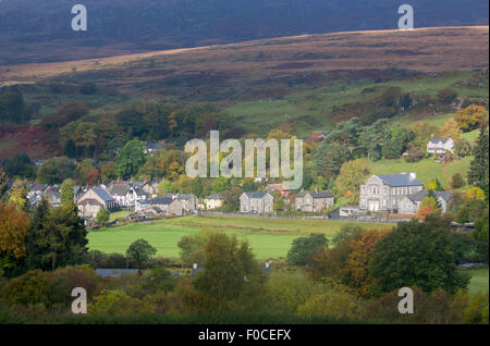 Dolwyddelan village in autumn below Moel Siabod mountain Snowdonia National Park Conwy County North Wales UK Stock Photo
