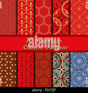 Set of Ten Oriental Geometrical Seamless Patterns. Stock Vector