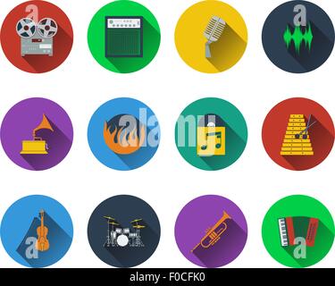 Set of musical icons in flat design Stock Vector