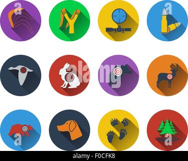 Set of hunting icons in flat design Stock Vector