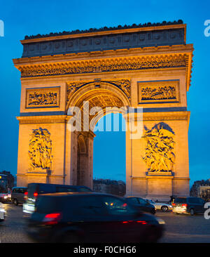 Traffic on Paris road in front of Triumph Arch. Paris Stock Photo