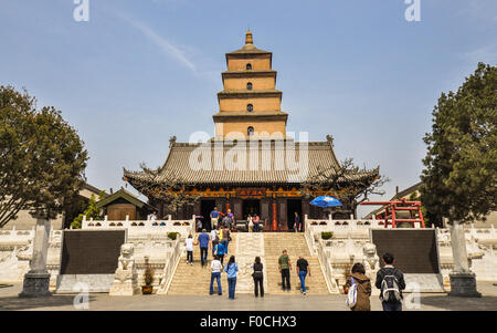 Hall Of Sakyamuni, Giant Will Goose Pagoda in Background - Xian, China Stock Photo