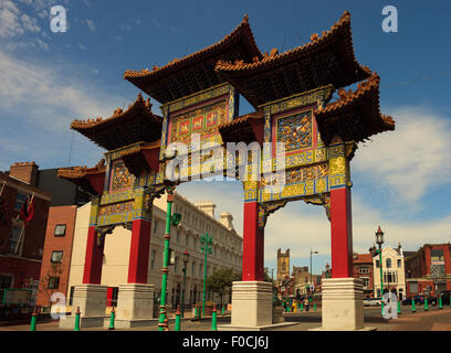 Chinatown Gate, on Nelson Street in Liverpool, is the largest, multiple-span arch of its kind outside China, Stock Photo