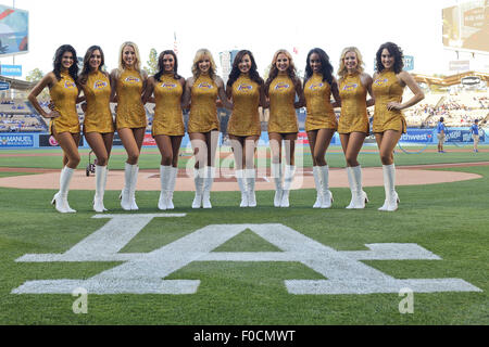 Los Angeles, CA, USA. 11th Aug, 2015. The Laker Girls pose for pics before Lakers Night prior to the game between the Washington Nationals and the Los Angeles Dodgers, Dodger Stadium in Los Angeles, CA. Photographer: Peter Joneleit © csm/Alamy Live News Stock Photo