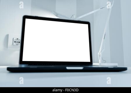 Laptop Computer on Desk. Blank Copy Space on a Screen. Workstation Laptop Computer Stock Photo