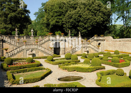 The flower garden at the Villa Torrigiani, a Tuscan historic villa dating from the second half of the sixteenth century. Stock Photo