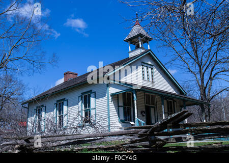 A one-room schoolhouse at the Landis Valley Farm museum, located in Lancaster County, PA, includes a historical collection and d Stock Photo