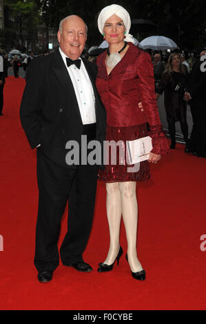 London, UK, 11 August 2015, Julian Fellowes and wife Emma Joy Kitchener attends the BAFTA tribute and special award ceremony for ITV's Downton Abbey at the Richmond Theatre for a special tribute program called 'Bafta Celebrates Downton Abbey' to be broadcast later in the year. Stock Photo