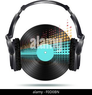 headphones with vinyl disk and equalizer Stock Vector