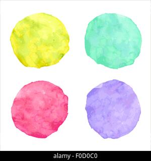 handdrawn bright watercolor circles on white Stock Vector