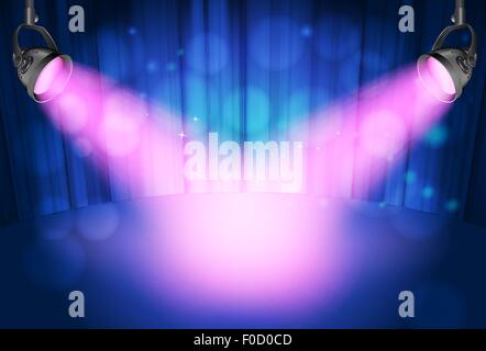 blue curtain background with pink spot lights Stock Vector