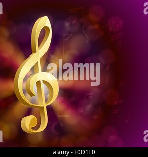 golden musical key with notes Stock Vector