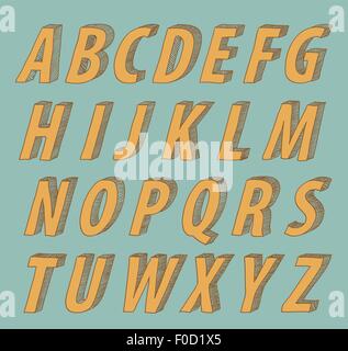 hand drawn retro abc 3d letters Stock Vector