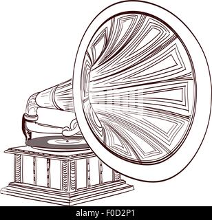 hand drawn gramophone on white Stock Vector