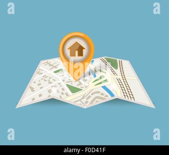 map icon with pointer on blue background Stock Vector