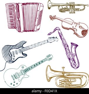 set of musical instruments sketches Stock Vector