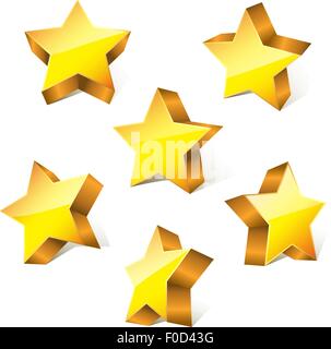 3d golden little bright stars set with variations Stock Vector