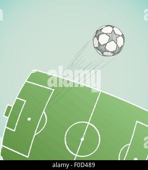 soccer ball flying over stadium hand drawn Stock Vector