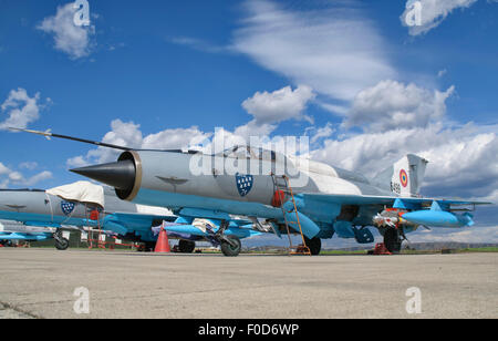 A Romanian Air Force MiG-21C assigned to Escadrilla 711 Aviatie Lupta at Camp Turzii Air Base, Romania. Stock Photo