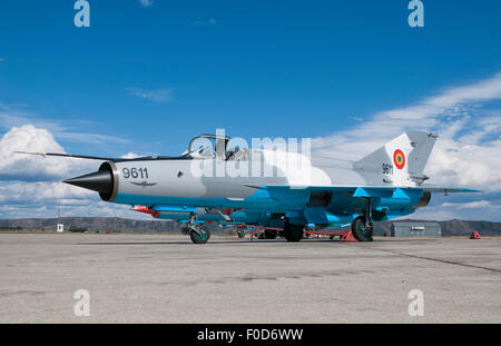 A Romanian Air Force MiG-21C assigned to Escadrilla 711 Aviatie Lupta at Camp Turzii Air Base, Romania. Stock Photo