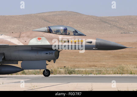 An Israeli Air Force F-16A Netz taxiing at Nevatim Airbase, Israel. Stock Photo