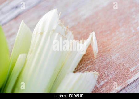 close up of celery stems on table Stock Photo