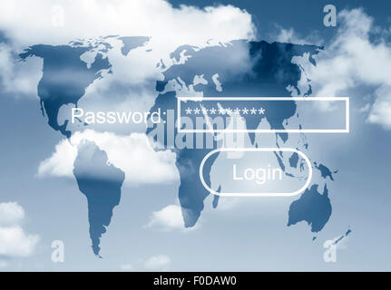 Security concept with password request over world map in sky Stock Photo