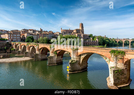 Cathedral of Saint Cecilia, River Tarn, Old Bridge, Albi, Tarn, Midi-Pyrenees, France Stock Photo
